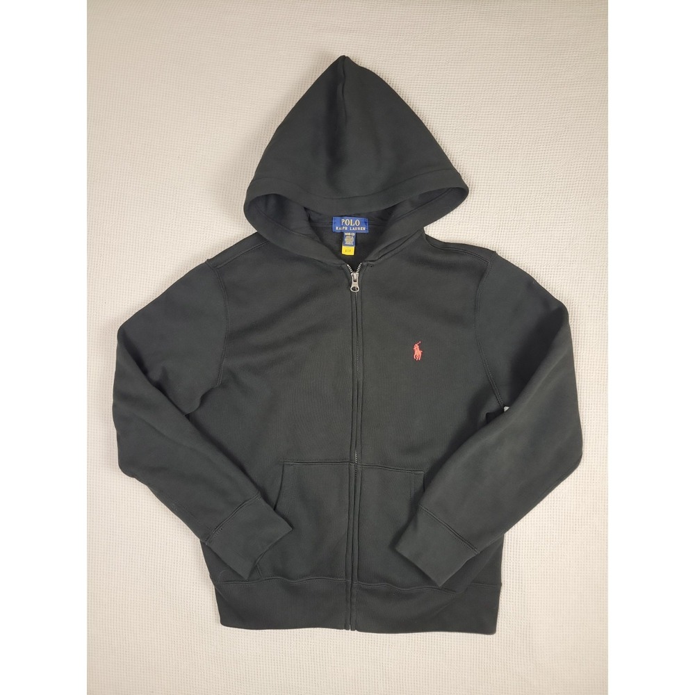 Polo Ralph Lauren Black Hoodie Youth Boys Size M Full Zip Warm Outdoor